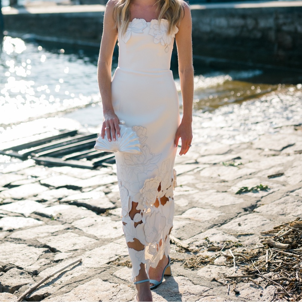 Leo Lin Rayna Floral-Appliquéd Crepe Dress